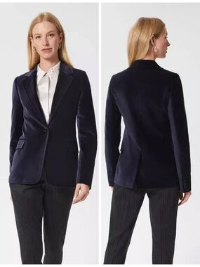 Hobbs London Tasha Midnight Blue Velvet Single Breast Blazer NWT US 10 NWT NEW